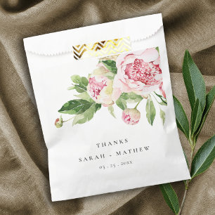 Sachets En Papier Elégant rose vert pivoine Floral Merci Mariage