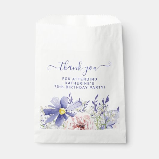 Sachets En Papier Élégant rose violet fleuri 75e Merci d'anniversair (Devant)