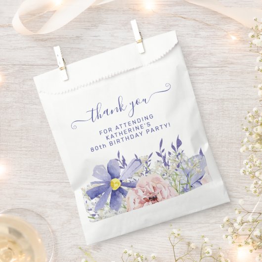 Sachets En Papier Élégant rose violet fleuri 80e anniversaire Merci (Coupé)