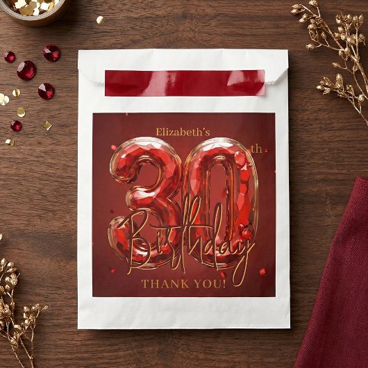 Sachets En Papier Elegant Ruby Red Gold 30th Birthday Thank You