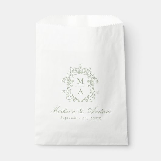 Sachets En Papier Elégant Sage Chinoiserie Crest Monogramme Mariage (Devant)