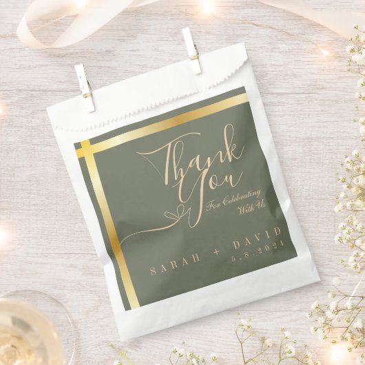 Sachets En Papier Elégant Sage Green avec Mariage Gold Stripe (Coupé)