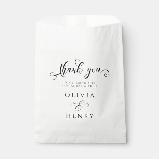 Sachets En Papier Élégant script de calligraphie Mariage Merci (Devant)