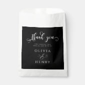 Sachets En Papier Élégant script de calligraphie Mariage noir Merci (Devant)