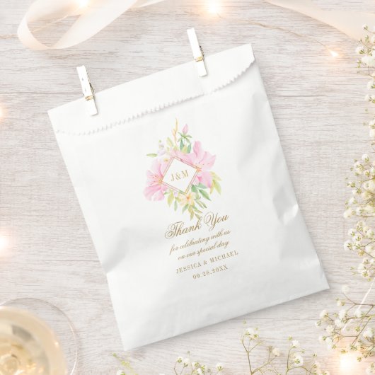 Sachets En Papier Élégant Script Floral Monogram Mariage Merci (Coupé)