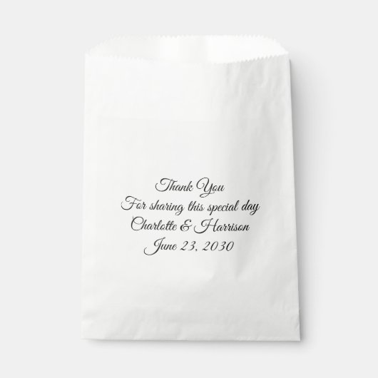 Sachets En Papier Élégant script noir blanc Mariage cadeau (Devant)