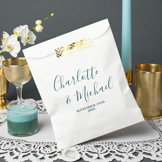 Sachets En Papier Elegant White & Teal Script Minimalist Wedding