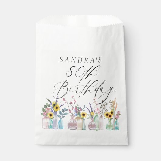 Sachets En Papier Elégante aquarelle florale 80e anniversaire (Devant)
