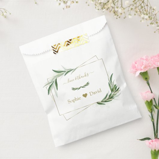 Sachets En Papier Elégante aquarelle Olive Greenery Mariage or (Scellé)