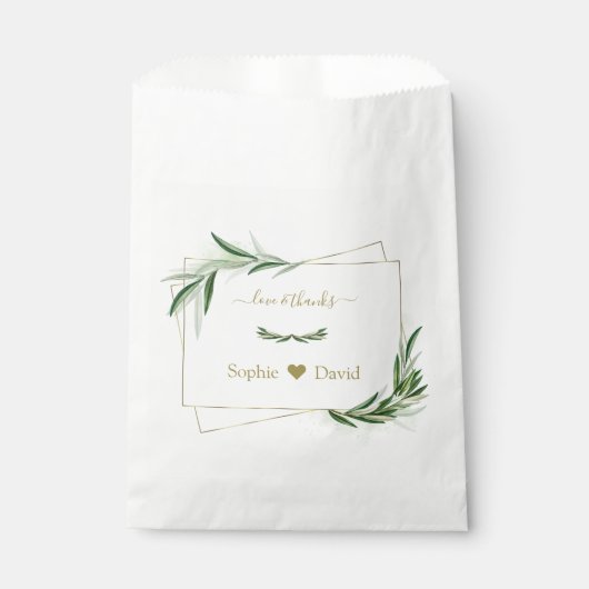 Sachets En Papier Elégante aquarelle Olive Greenery Mariage or (Devant)