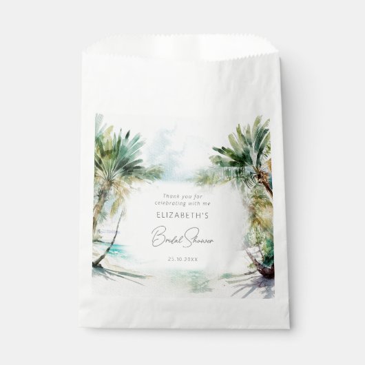 Sachets En Papier Elégante aquarelle Palm Tree Beach Fête des mariée (Devant)