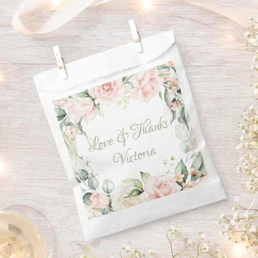 Sachets En Papier Elégante aquarelle rose floral vert (Coupé)