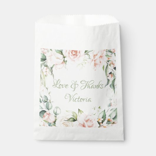 Sachets En Papier Elégante aquarelle rose floral vert (Devant)