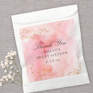 Sachets En Papier Elégante Aquarelle rose Or Sweet 16 Partie