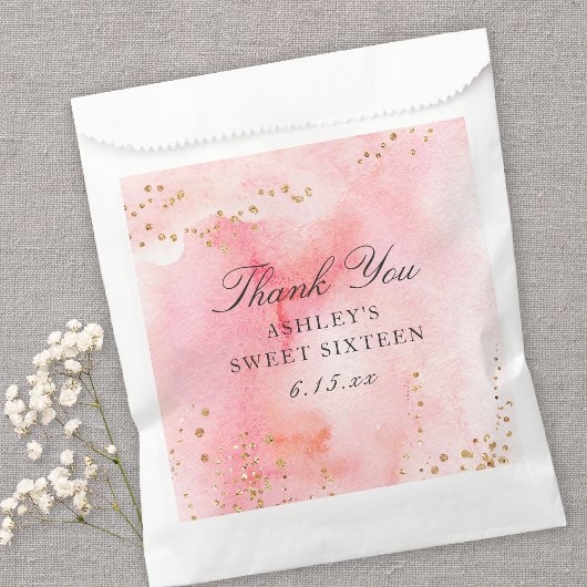Sachets En Papier Elégante Aquarelle rose Or Sweet 16 Partie