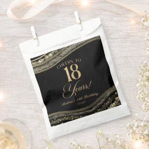 Sachets En Papier Elégante Black Gold Agate 18e fête d'anniversaire