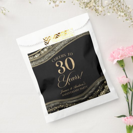 Sachets En Papier Élégante Black Gold Agate 30e anniversaire fête (Scellé)