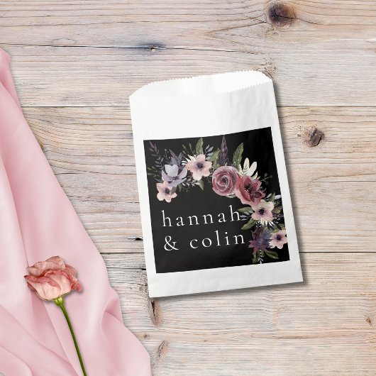 Sachets En Papier Elégante Cascade florale foncée Noir Bourgogne