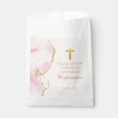 Sachets En Papier Élégante Confirmation Cross Pink Gold Agate Party (Devant)