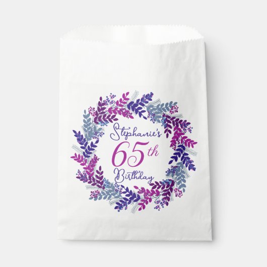 Sachets En Papier Élégante couronne rose violet 65e anniversaire (Devant)