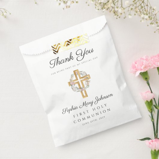 Sachets En Papier Elégante Croix Florale Première Communion Fille (Scellé)
