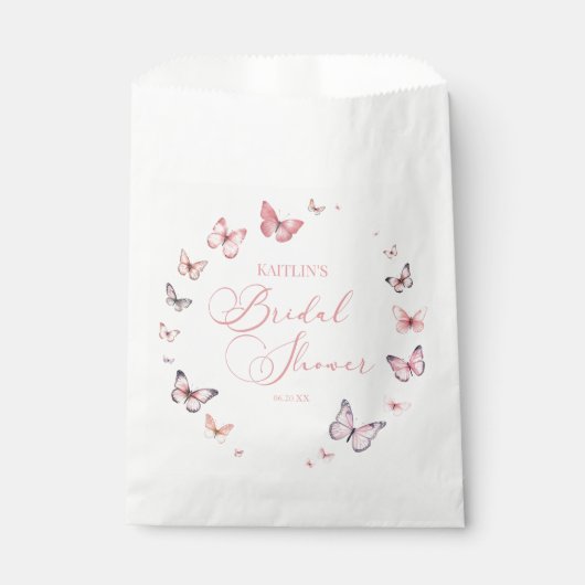 Sachets En Papier Élégante Fête des mariées papillon rose doux (Devant)