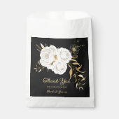 Sachets En Papier Élégante fleurs blanches or noir mariage (Devant)