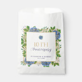 Sachets En Papier Elégante Gold Blue Hydrangea 10ème anniversaire fê (Devant)