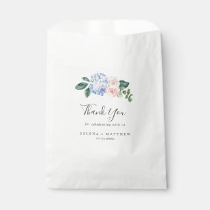 Sachets En Papier Elégante Hydrangée Bleue Mariage Merci blanc