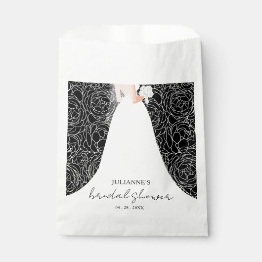 Sachets En Papier Élégante mariée sur Fête des mariées noire (Devant)