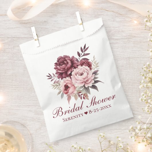 Sachets En Papier Elégante Peony rose Bourgogne Fête des mariées flo (Coupé)