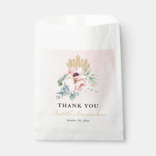 Sachets En Papier Elégante Quinceañera rose & or (Devant)