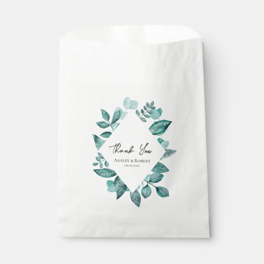 Sachets En Papier Elégante Turquoise verdure Mariage d'aquarelle (Devant)