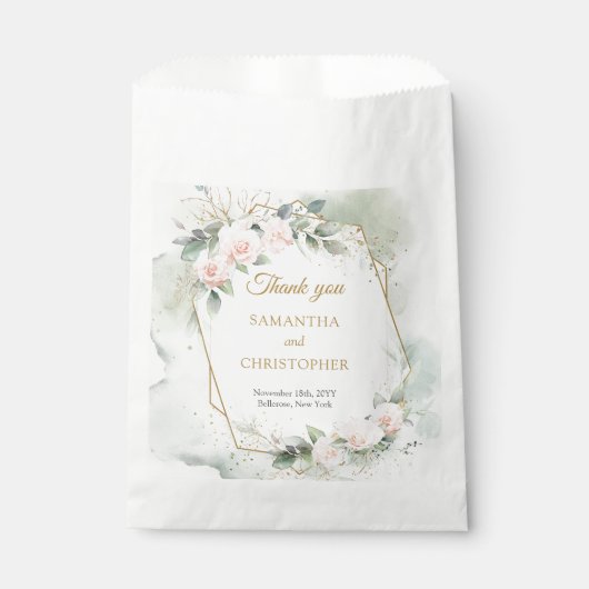 Sachets En Papier Elégante verdure rose blush et mariage or (Devant)