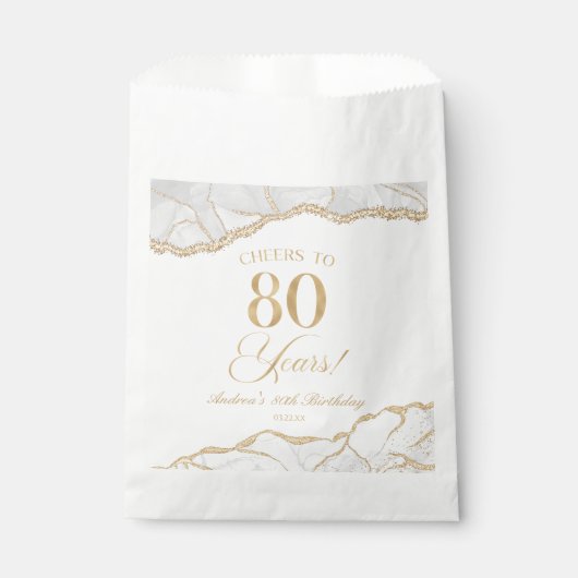 Sachets En Papier Elégante White Gold Agate 80e fête d'anniversaire (Devant)