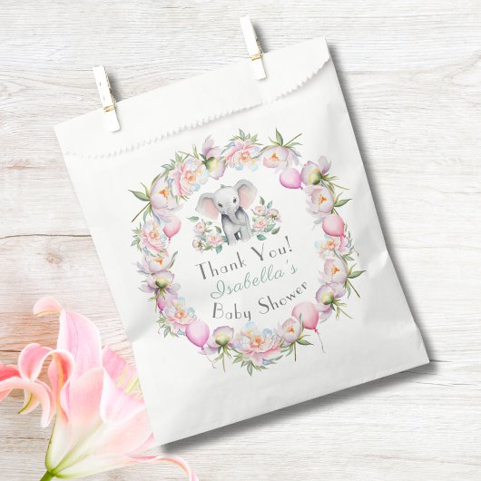 Sachets En Papier Eléphant Bébé avec pivoines et Baby shower à ballo