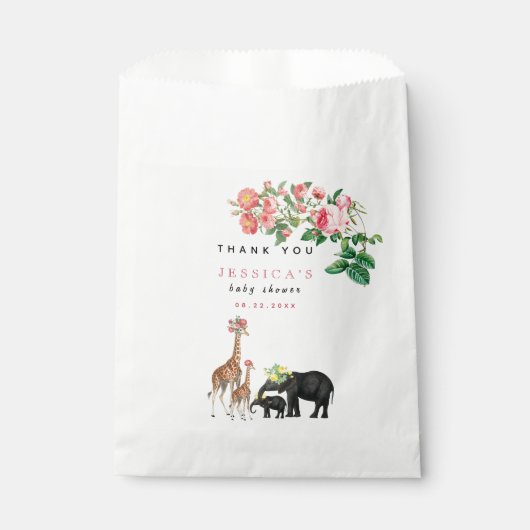 Sachets En Papier Eléphant mignon & Giraffe Fille Baby shower Floral (Devant)