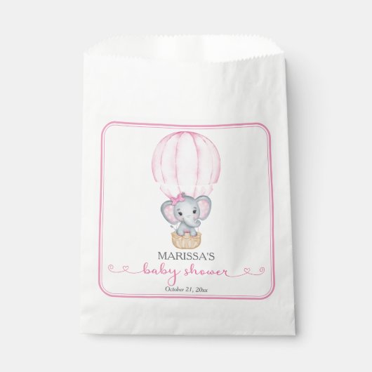 Sachets En Papier Eléphant rose bébé fille douche (Devant)