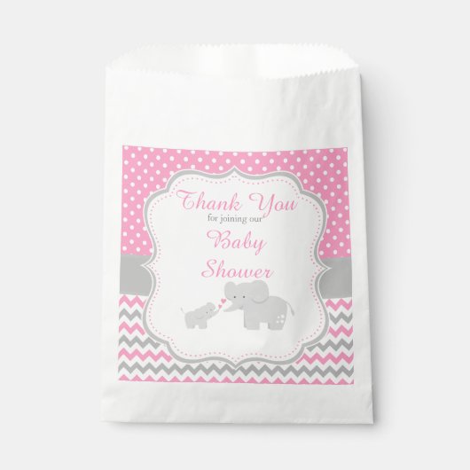 Sachets En Papier Elephant rose et gris Baby shower (Devant)