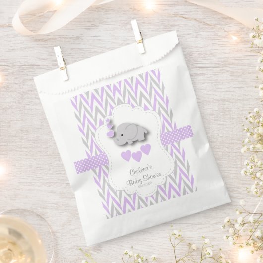 Sachets En Papier Eléphant violet et gris Baby shower 2 (Coupé)