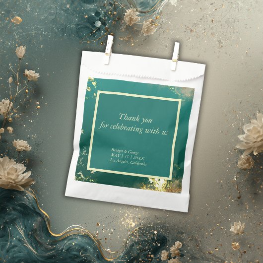 Sachets En Papier émeraude or vert bijou mariage