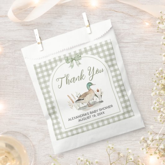 Sachets En Papier en vichy Sage Green Mallard Duck Baby shower (Coupé)