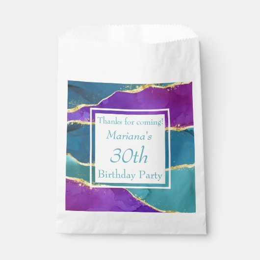 Sachets En Papier Encre Abstraite Fuchsia Rose Turquoise or Annivers (Devant)