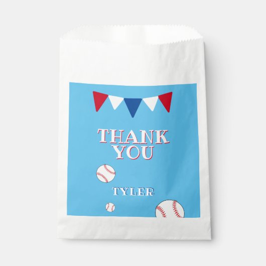 Sachets En Papier Enfants de baseball bleu mignon Anniversaire Merci (Devant)