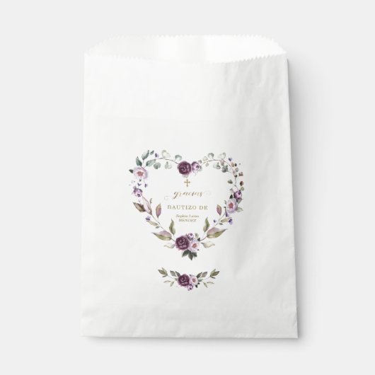 Sachets En Papier Espagnol Fleurs rose violet or fille Bautizo (Devant)