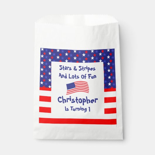 Sachets En Papier Étoiles et rayures 1er anniversaire (Devant)