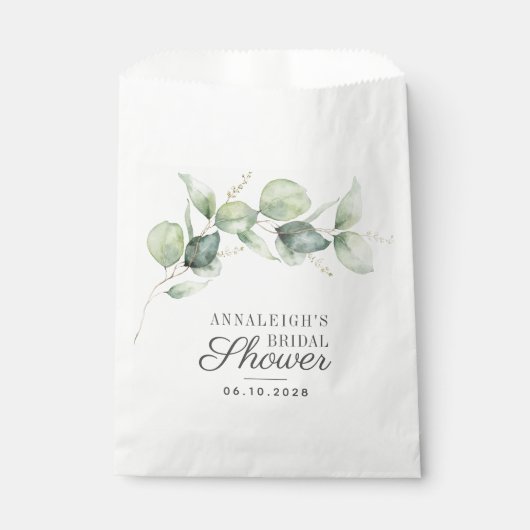 Sachets En Papier Eucalyptus Botanique Vert Script Baptême de Mariée (Devant)