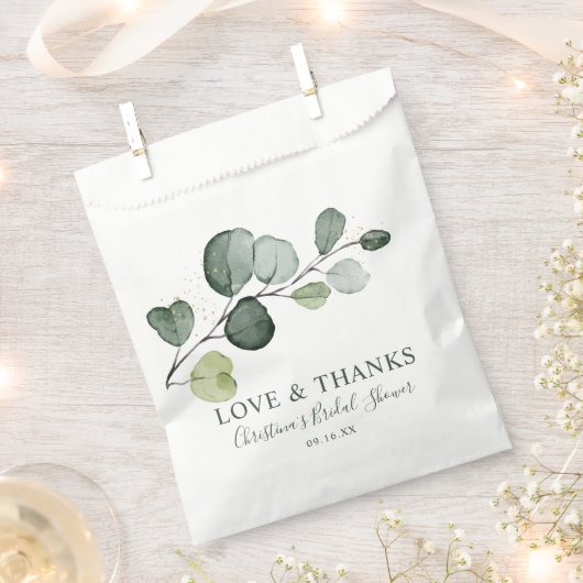 Sachets En Papier Eucalyptus Gold Splatter Fête des mariées Aquarell (Coupé)