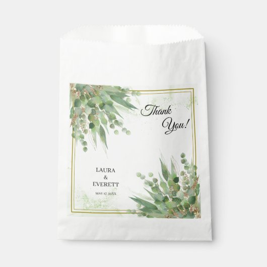 Sachets En Papier Eucalyptus Mariage de feuillage vert or (Devant)
