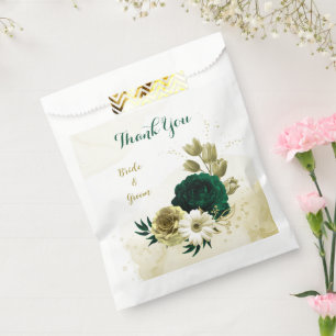 Sachets En Papier Extraordinaire vert émeraude fleurs d'or mariage